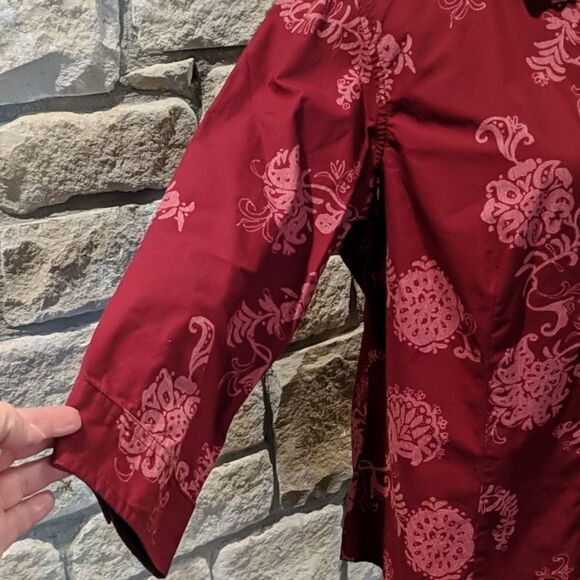 Columbia button down top two tone red collared size large elbow sleeve - Picture 2 of 8